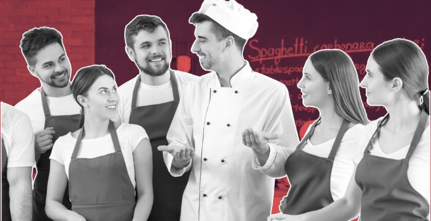 Chef demonstrating growth mindset in hospitality Chef team collaborating, Hospitality staff learning