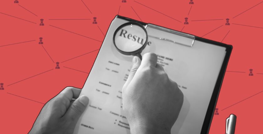 Chef scanning ghost jobs in the chef industry with worried expression