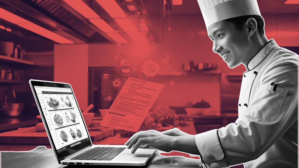 chef scheduling social media post with free social media content kit for chefs