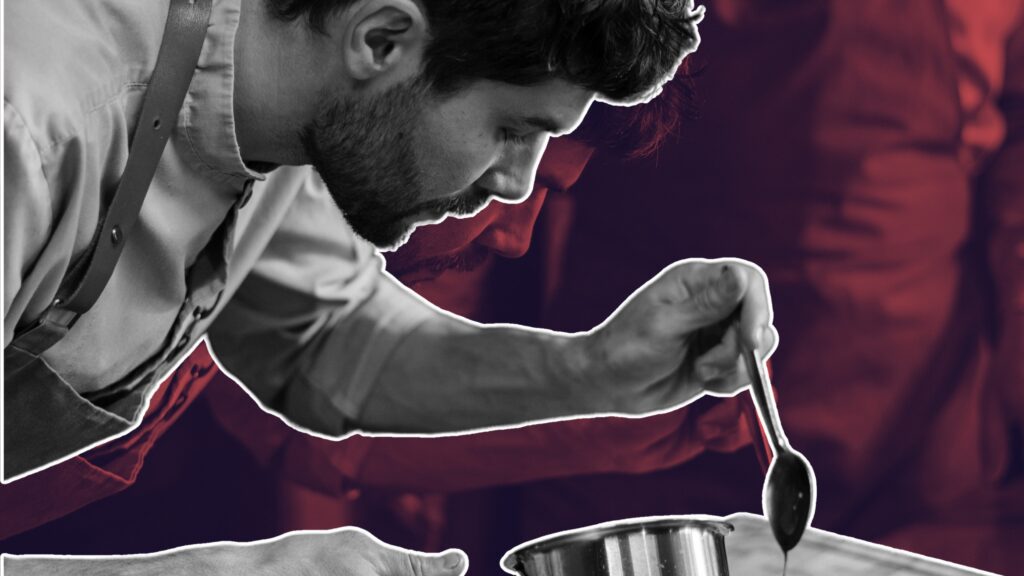" Chef reading WhatsApp job alert on phone