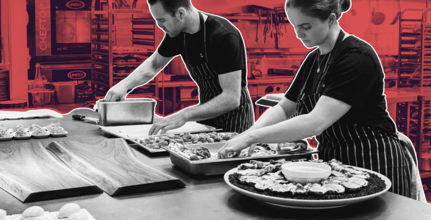 client and chef retention email kit UK on laptop screen with hospitality agency workspace