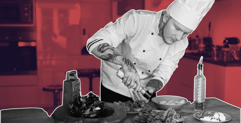 restaurant owner checking customer reviews on tablet