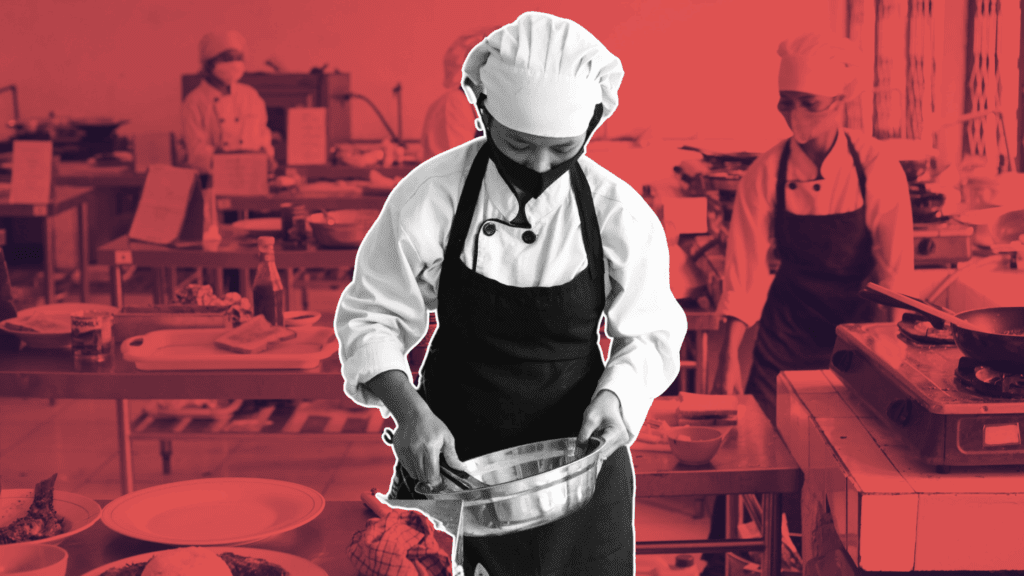 Chef scrolling Instagram and replying to Facebook group post