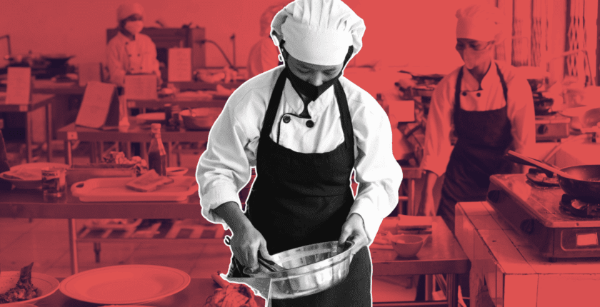 Chef scrolling Instagram and replying to Facebook group post