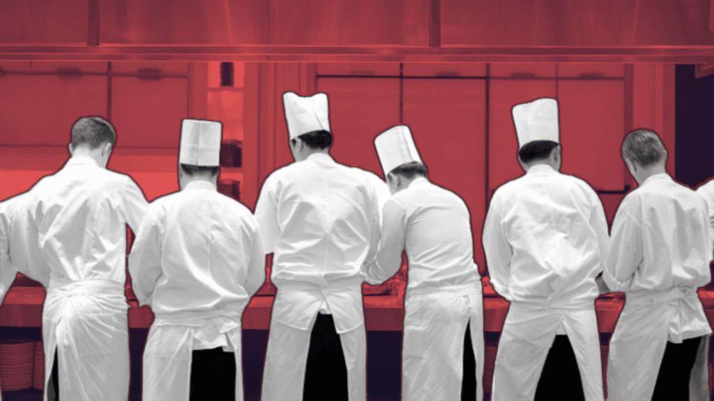 UK restaurant workers prepping during busy service