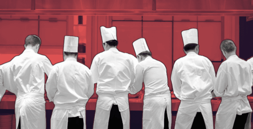 UK restaurant workers prepping during busy service